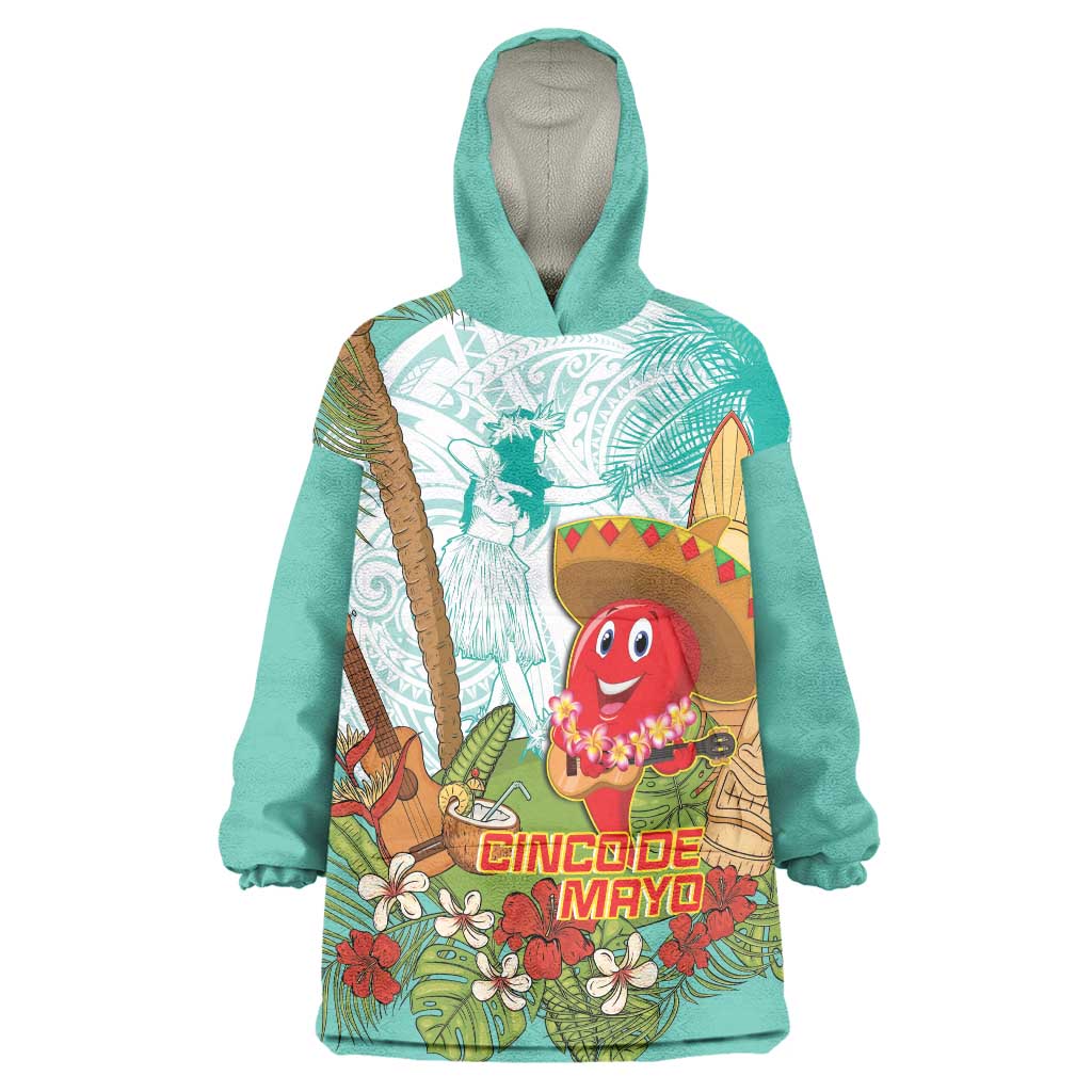 Hawaii Cinco de Mayo Wearable Blanket Hoodie Chili Pepper Hula Girl Tropical Vibes LT14 One Size Turquoise - Polynesian Pride