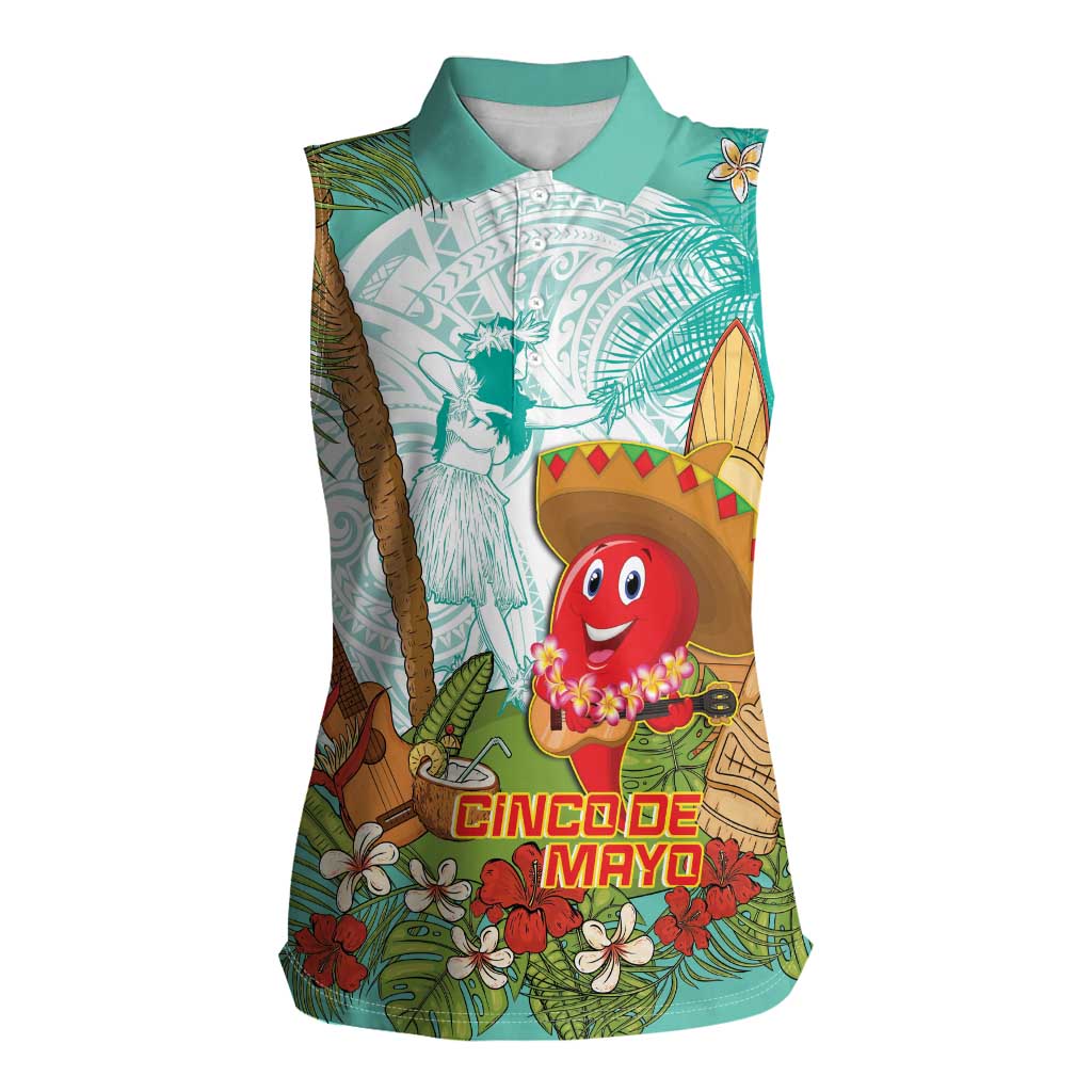 Hawaii Cinco de Mayo Women Sleeveless Polo Shirt Chili Pepper Hula Girl Tropical Vibes LT14 Female Turquoise - Polynesian Pride