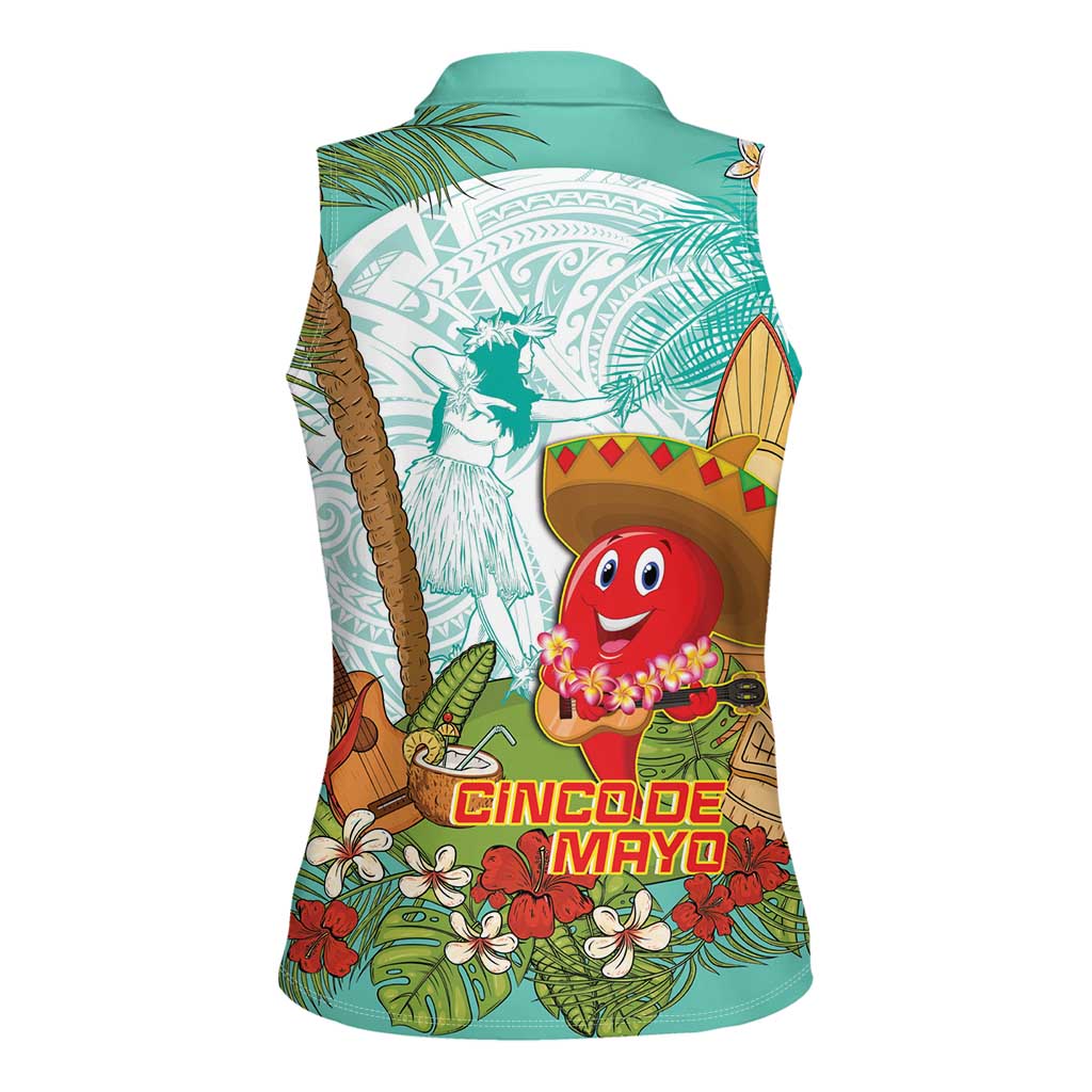 Hawaii Cinco de Mayo Women Sleeveless Polo Shirt Chili Pepper Hula Girl Tropical Vibes LT14 - Polynesian Pride