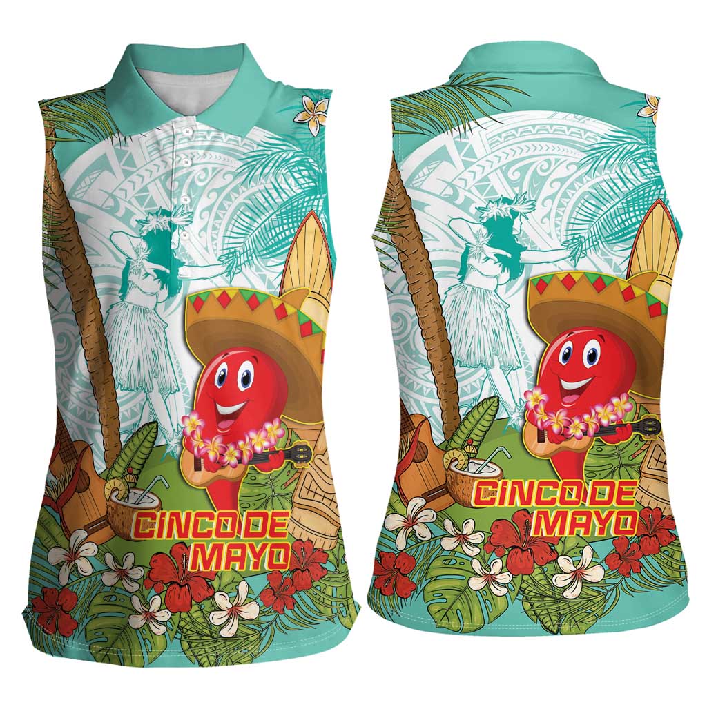Hawaii Cinco de Mayo Women Sleeveless Polo Shirt Chili Pepper Hula Girl Tropical Vibes LT14 - Polynesian Pride