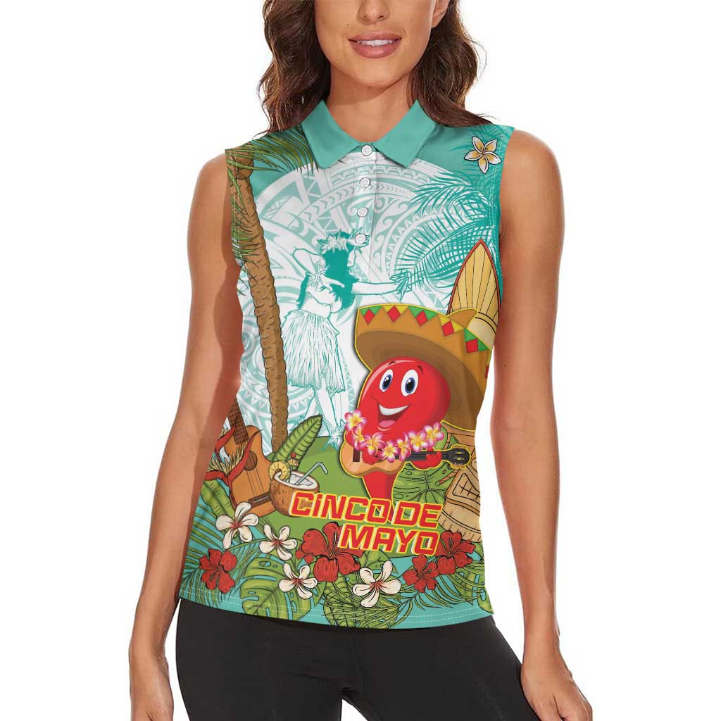 Hawaii Cinco de Mayo Women Sleeveless Polo Shirt Chili Pepper Hula Girl Tropical Vibes LT14 - Polynesian Pride