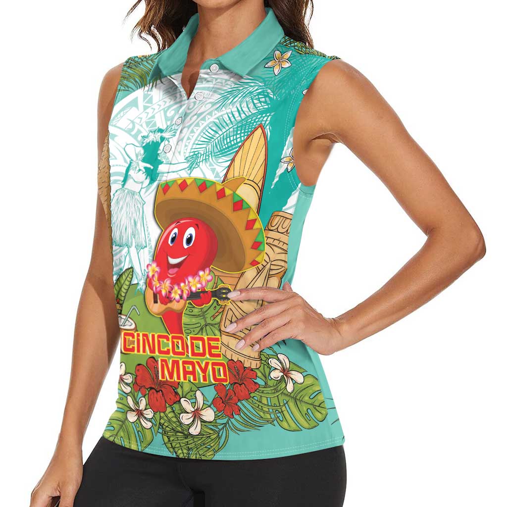 Hawaii Cinco de Mayo Women Sleeveless Polo Shirt Chili Pepper Hula Girl Tropical Vibes LT14 - Polynesian Pride