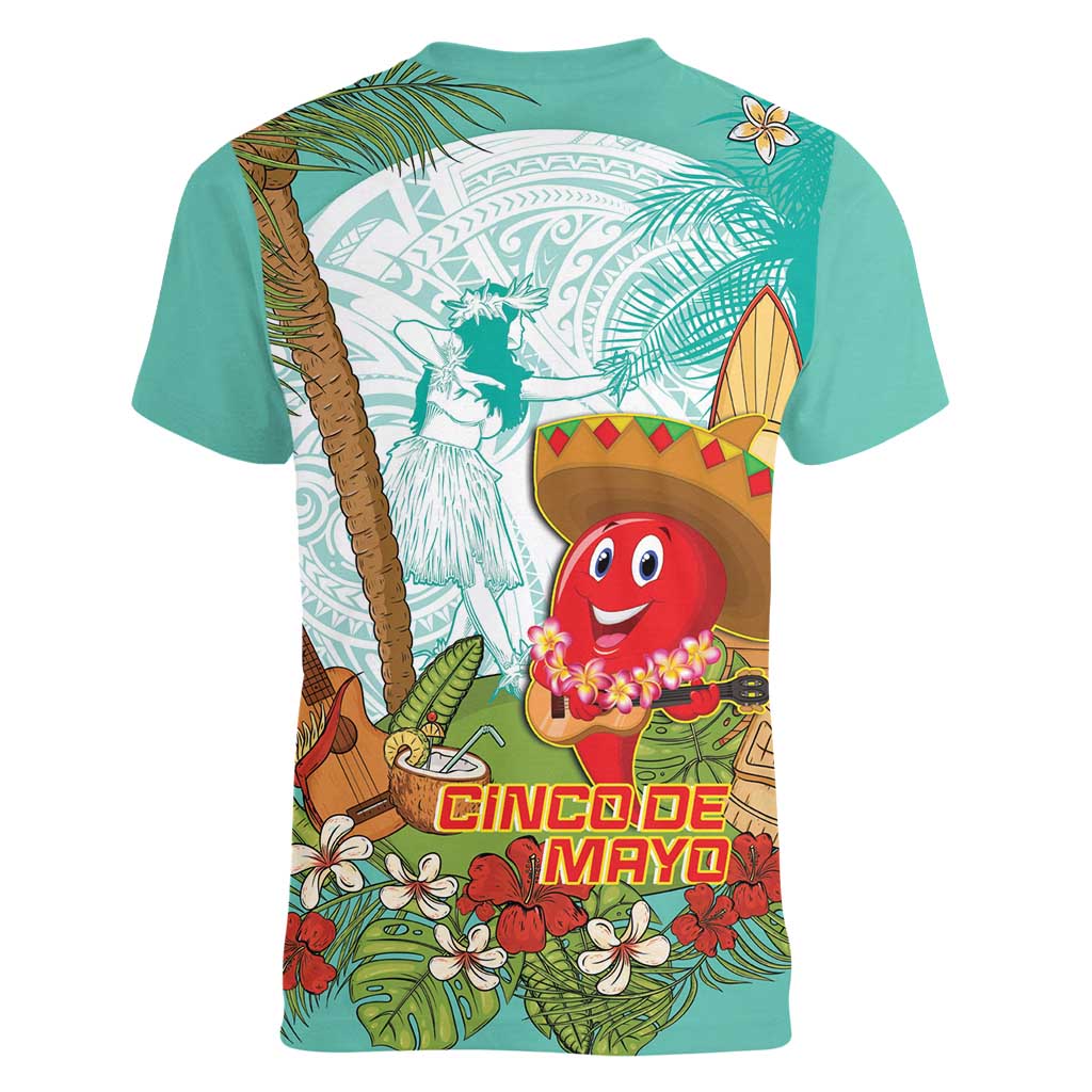 Hawaii Cinco de Mayo Women V-Neck T-Shirt Chili Pepper Hula Girl Tropical Vibes LT14 - Polynesian Pride