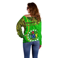 Polynesian Pride Cook Islands Off Shoulder Sweater Mangaia Gospel Day Green Version LT14 - Polynesian Pride