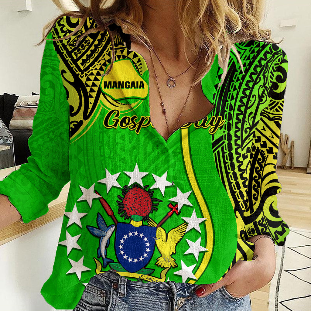 Personalised Cook Islands Women Casual Shirt Mangaia Gospel Day Green Version LT14 Female Green - Polynesian Pride