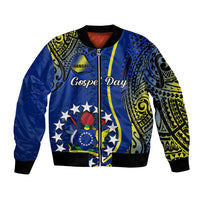 Personalised Cook Islands Bomber Jacket Mangaia Gospel Day Blue Version LT14 Unisex Blue - Polynesian Pride