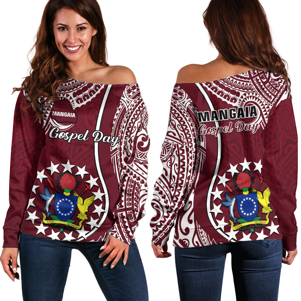 June 15 Mangaia Gospel Day Mangaia Cook Islands Off Shoulder Sweater Maroon Version LT14 Women Maroon - Polynesian Pride