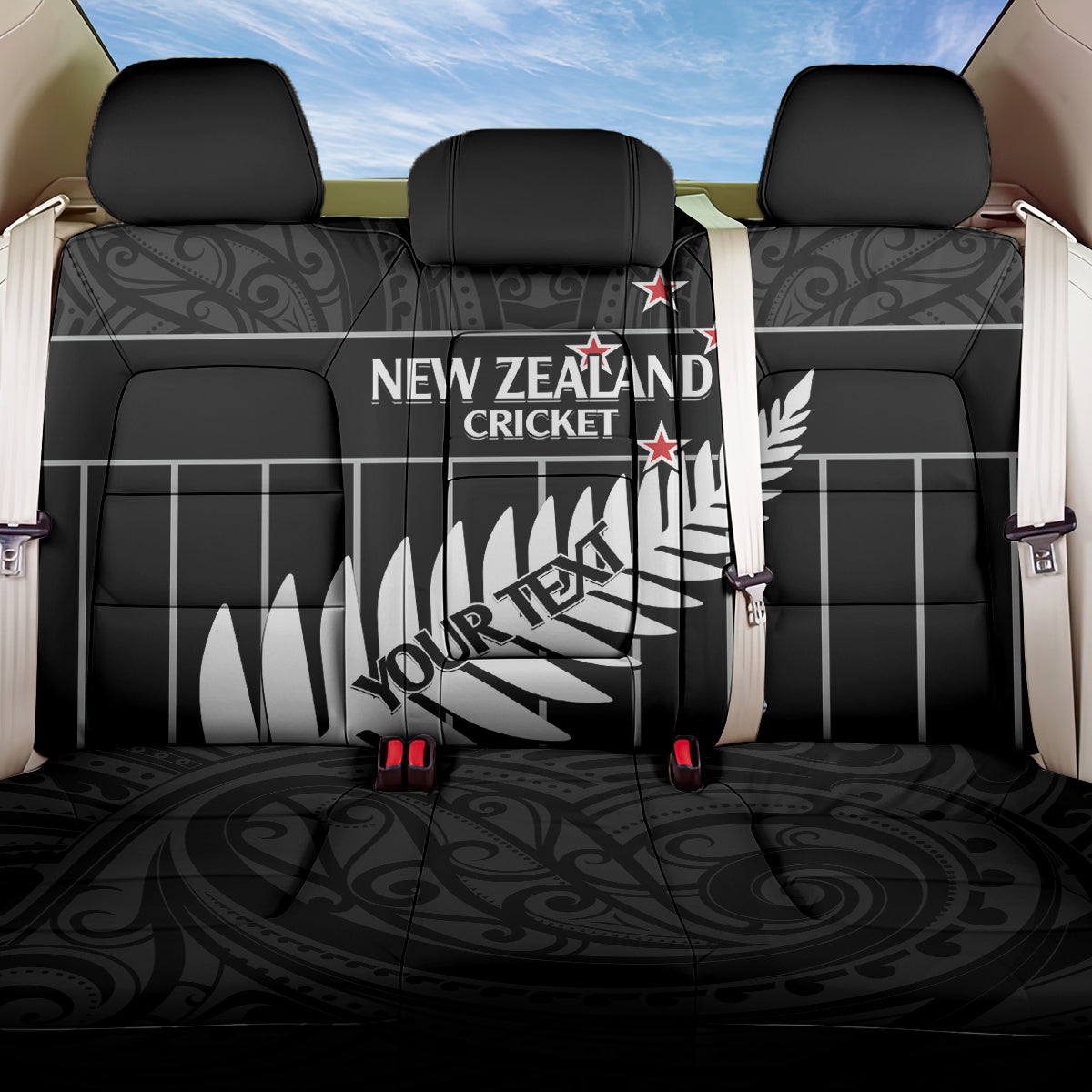 Custom New Zealand Silver Fern Cricket Back Car Seat Cover Aotearoa Maori Go Black Cap LT14 One Size Black - Polynesian Pride
