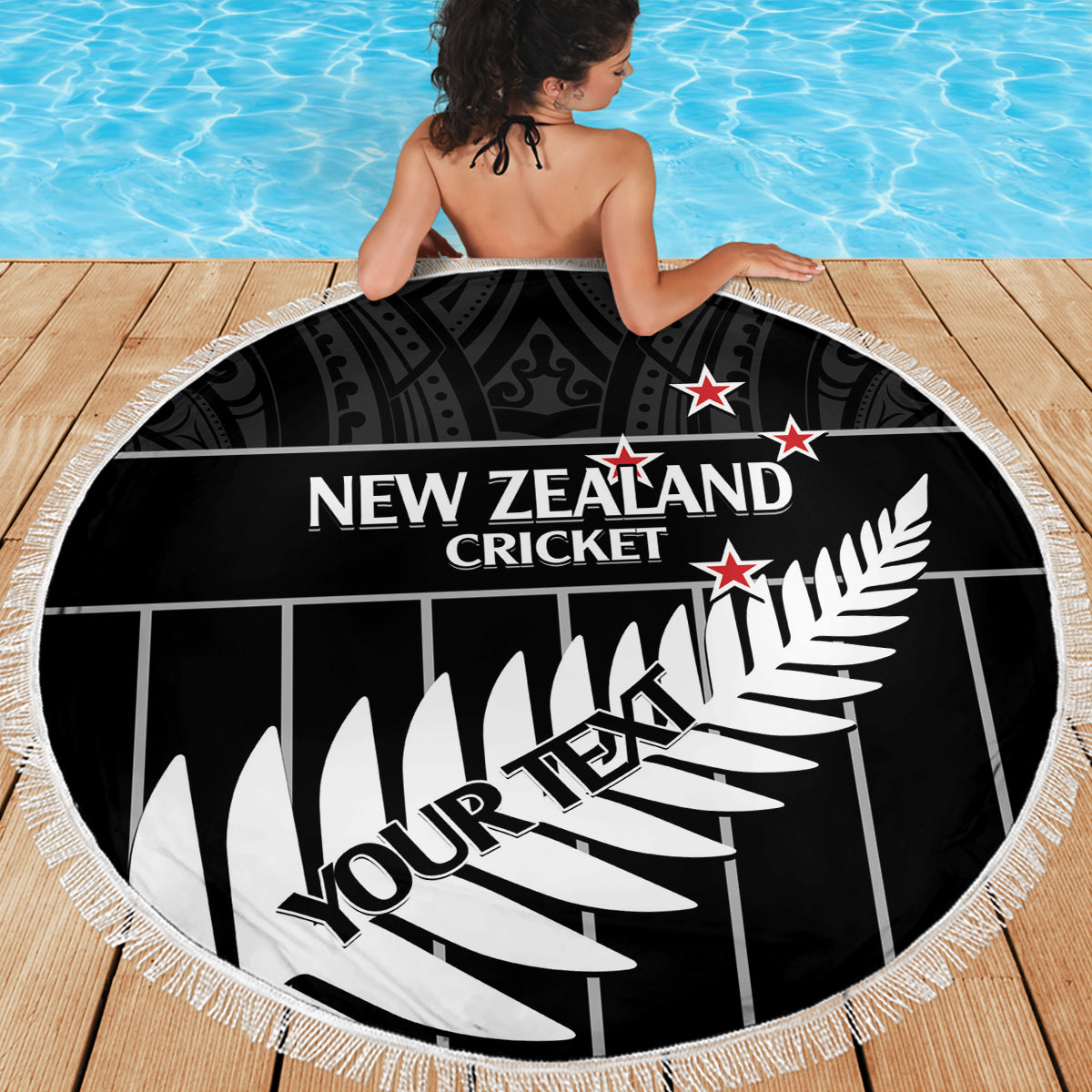 Custom New Zealand Silver Fern Cricket Beach Blanket Aotearoa Maori Go Black Cap LT14 - Polynesian Pride