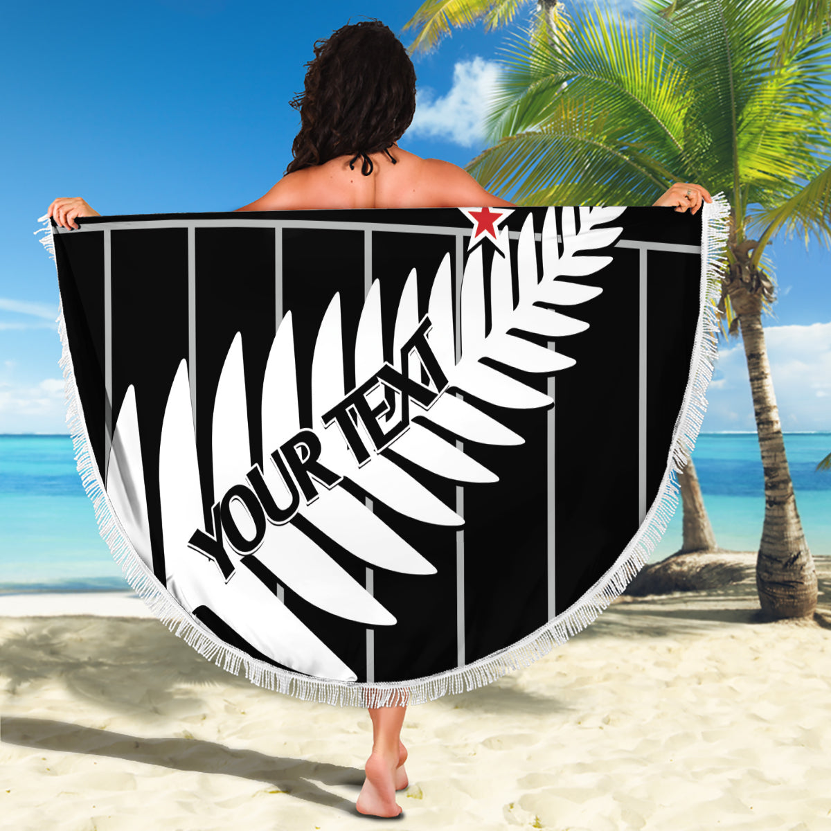 Custom New Zealand Silver Fern Cricket Beach Blanket Aotearoa Maori Go Black Cap LT14 - Polynesian Pride