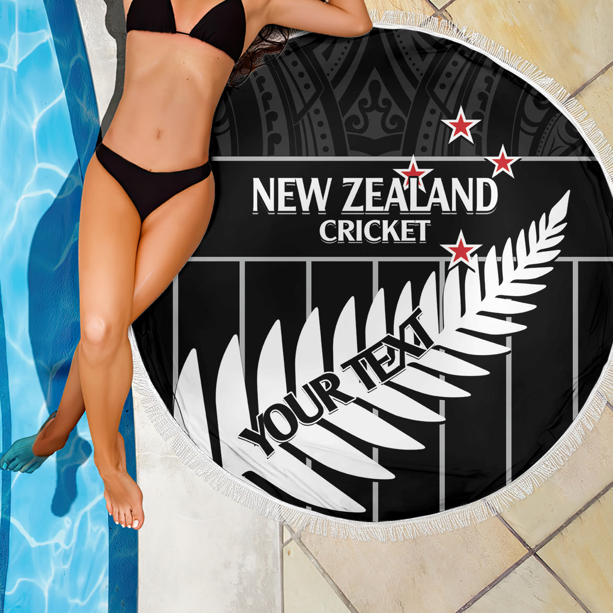 Custom New Zealand Silver Fern Cricket Beach Blanket Aotearoa Maori Go Black Cap LT14 - Polynesian Pride