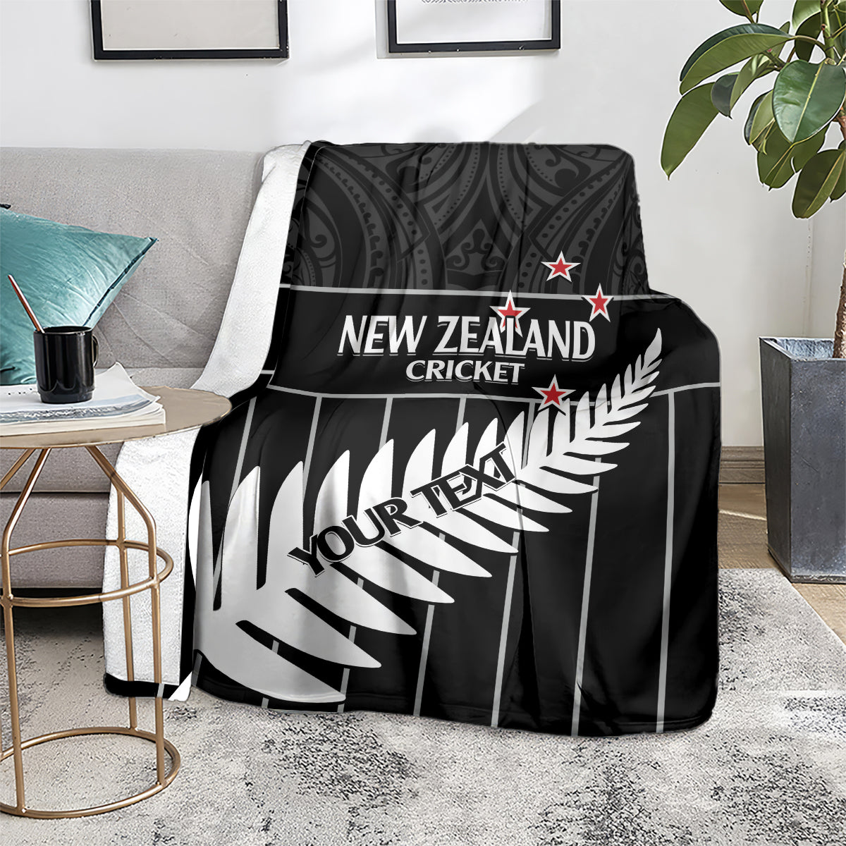 Custom New Zealand Silver Fern Cricket Blanket Aotearoa Maori Go Black Cap LT14 - Polynesian Pride