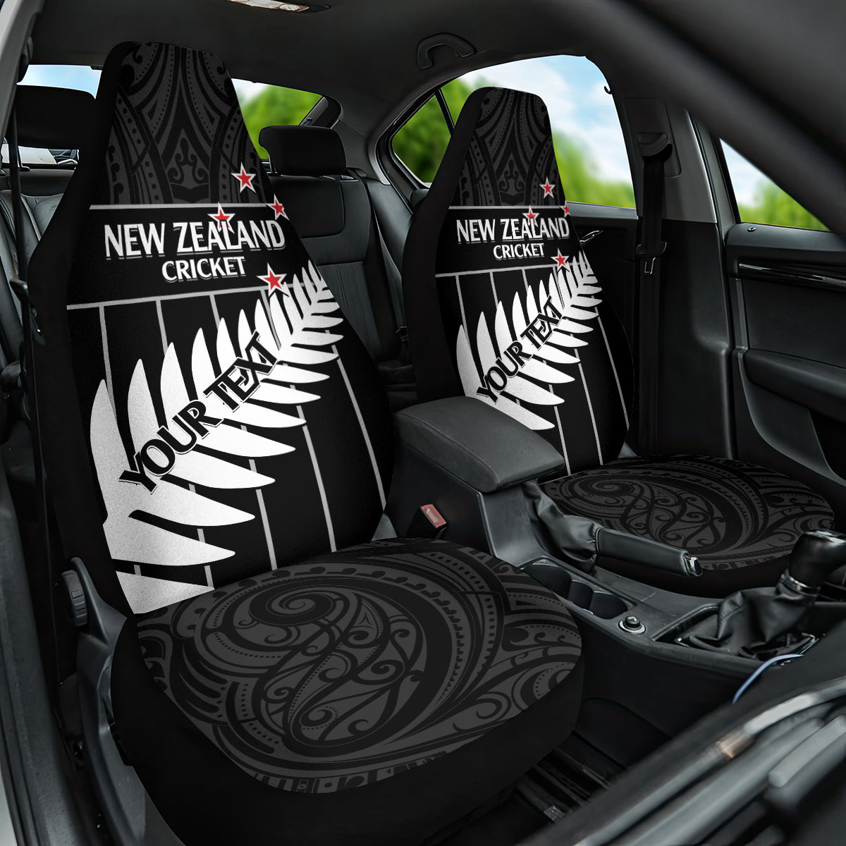 Custom New Zealand Silver Fern Cricket Car Seat Cover Aotearoa Maori Go Black Cap LT14 One Size Black - Polynesian Pride