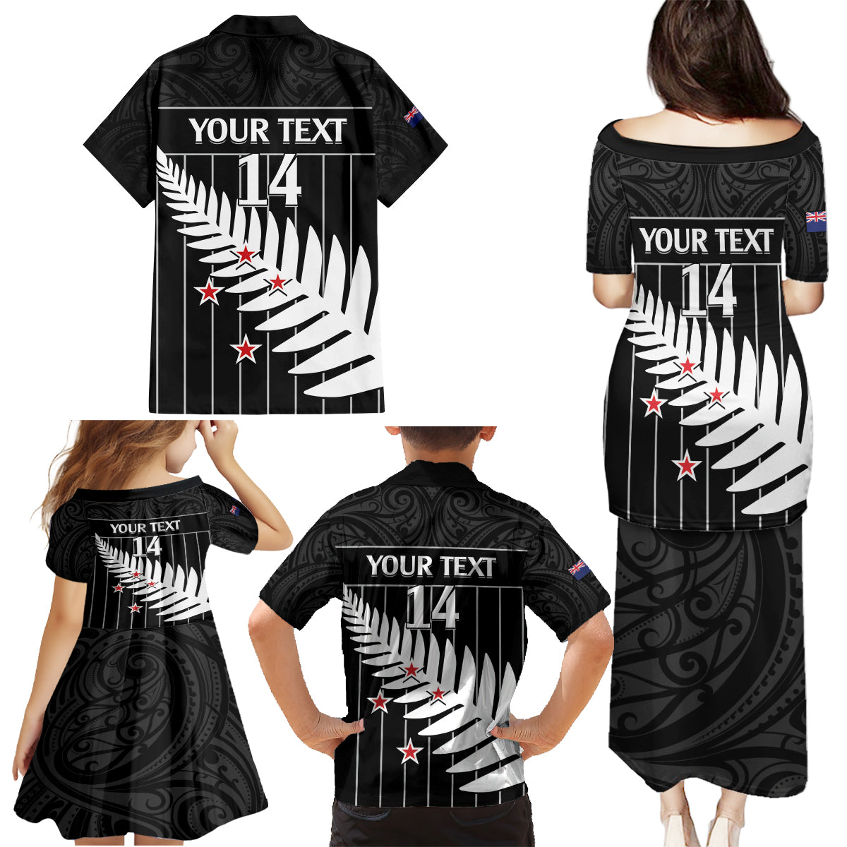 Custom New Zealand Silver Fern Cricket Family Matching Puletasi and Hawaiian Shirt Aotearoa Maori Go Black Cap LT14 - Polynesian Pride