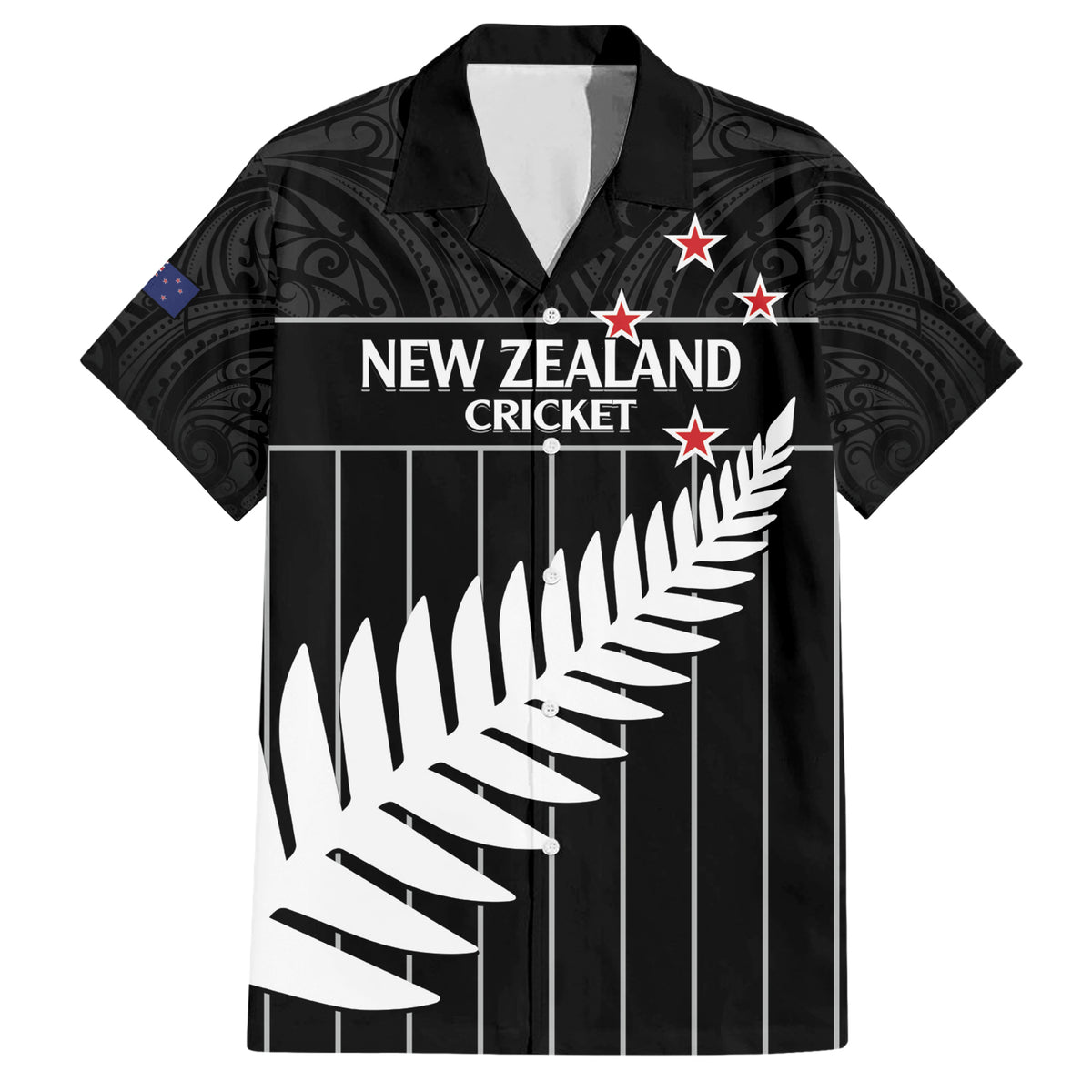 Custom New Zealand Silver Fern Cricket Family Matching Short Sleeve Bodycon Dress and Hawaiian Shirt Aotearoa Maori Go Black Cap LT14 Dad's Shirt - Short Sleeve Black - Polynesian Pride