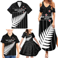 Custom New Zealand Silver Fern Cricket Family Matching Summer Maxi Dress and Hawaiian Shirt Aotearoa Maori Go Black Cap LT14 - Polynesian Pride