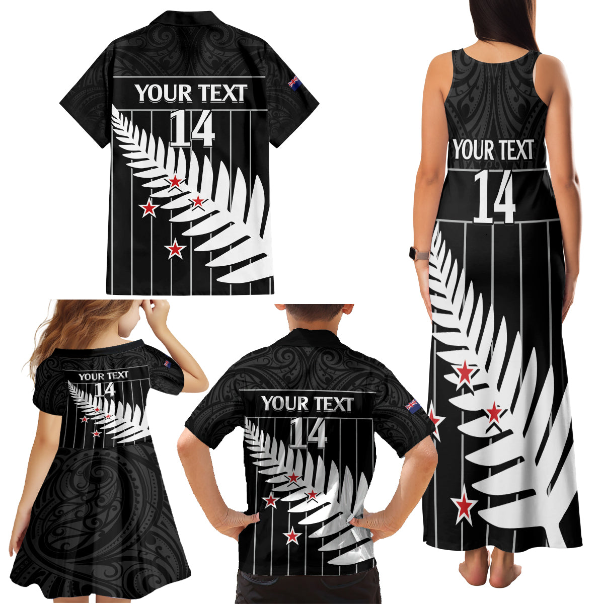 Custom New Zealand Silver Fern Cricket Family Matching Tank Maxi Dress and Hawaiian Shirt Aotearoa Maori Go Black Cap LT14 - Polynesian Pride