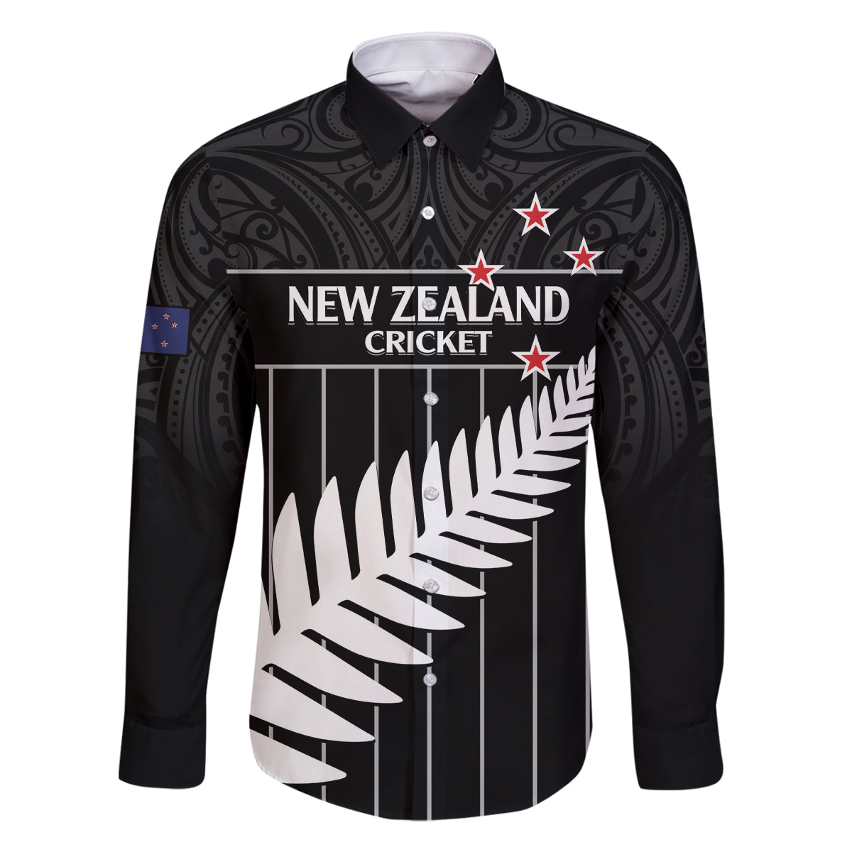 Custom New Zealand Silver Fern Cricket Family Matching Tank Maxi Dress and Hawaiian Shirt Aotearoa Maori Go Black Cap LT14 Dad's Shirt - Long Sleeve Black - Polynesian Pride