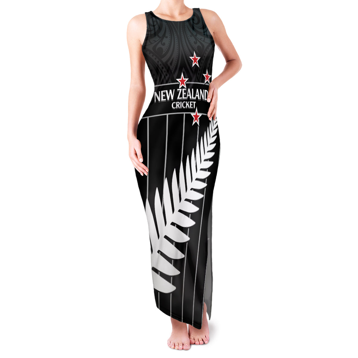 Custom New Zealand Silver Fern Cricket Family Matching Tank Maxi Dress and Hawaiian Shirt Aotearoa Maori Go Black Cap LT14 Mom's Dress Black - Polynesian Pride