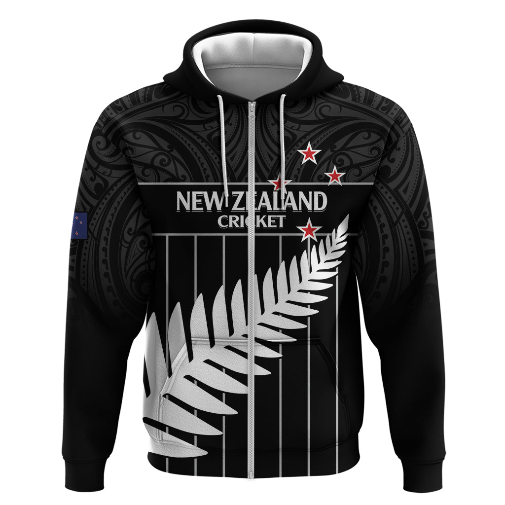 Custom New Zealand Silver Fern Cricket Hoodie Aotearoa Maori Go Black Cap LT14 Zip Hoodie Black - Polynesian Pride