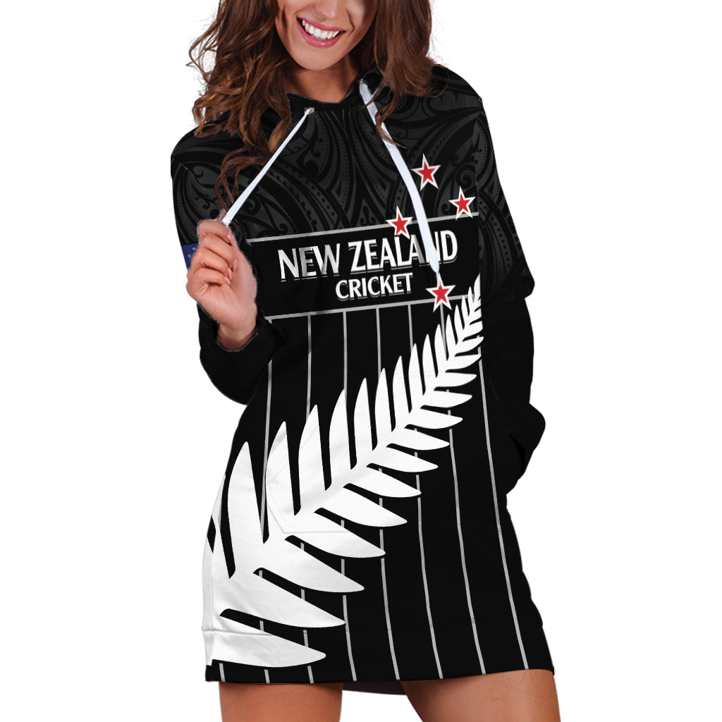 Custom New Zealand Silver Fern Cricket Hoodie Dress Aotearoa Maori Go Black Cap LT14 Black - Polynesian Pride