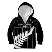 Custom New Zealand Silver Fern Cricket Kid Hoodie Aotearoa Maori Go Black Cap LT14 Zip Hoodie Black - Polynesian Pride