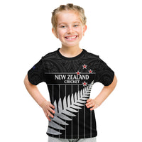 Custom New Zealand Silver Fern Cricket Kid T Shirt Aotearoa Maori Go Black Cap LT14 Black - Polynesian Pride