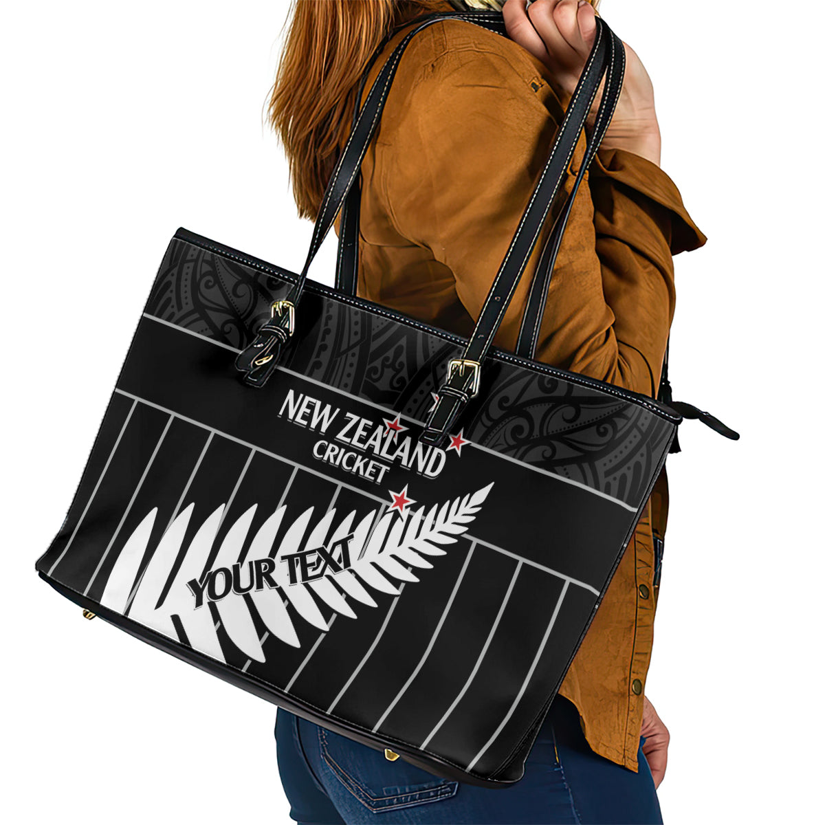 Custom New Zealand Silver Fern Cricket Leather Tote Bag Aotearoa Maori Go Black Cap LT14 - Polynesian Pride