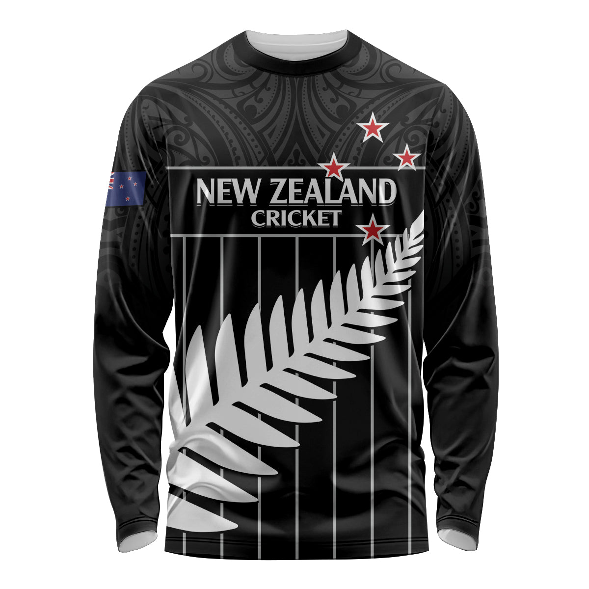Custom New Zealand Silver Fern Cricket Long Sleeve Shirt Aotearoa Maori Go Black Cap LT14 Unisex Black - Polynesian Pride