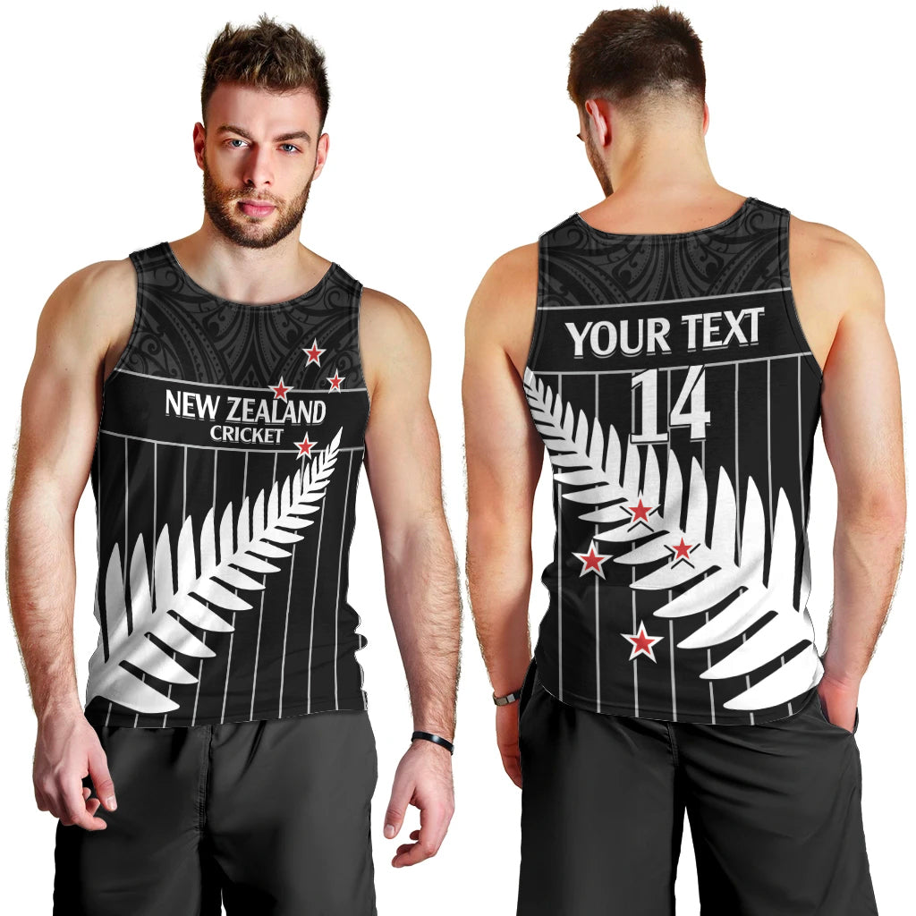 Custom New Zealand Silver Fern Cricket Men Tank Top Aotearoa Maori Go Black Cap LT14 - Polynesian Pride