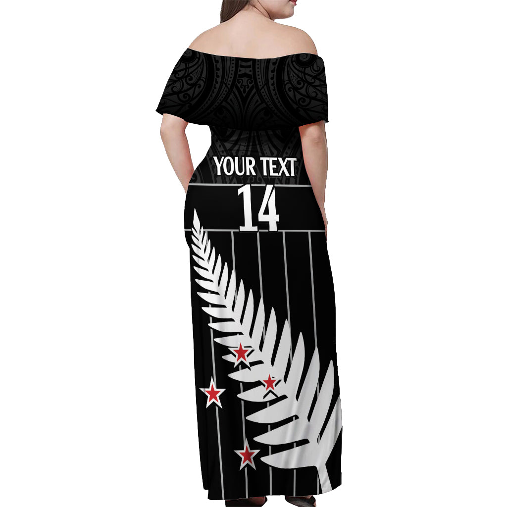 Custom New Zealand Silver Fern Cricket Off Shoulder Maxi Dress Aotearoa Maori Go Black Cap LT14 - Polynesian Pride