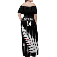 Custom New Zealand Silver Fern Cricket Off Shoulder Maxi Dress Aotearoa Maori Go Black Cap LT14 - Polynesian Pride
