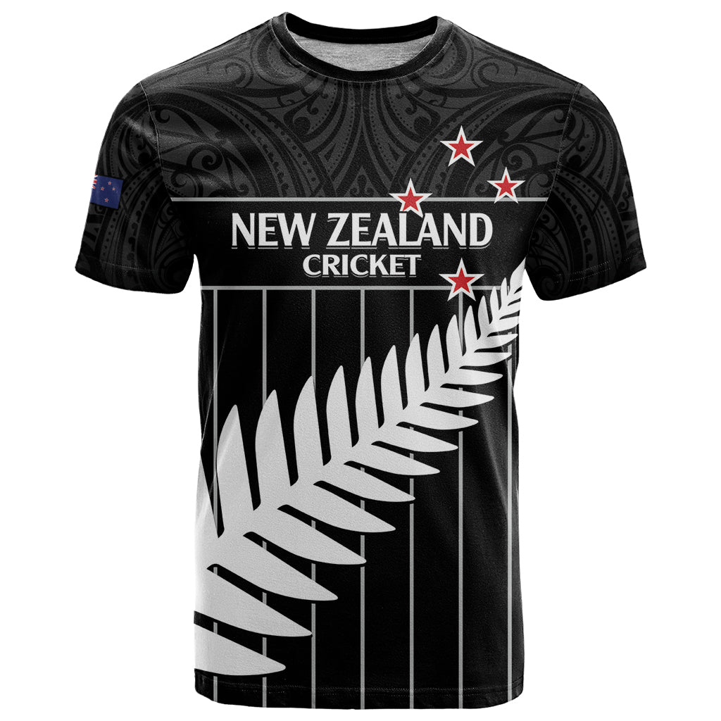 Custom New Zealand Silver Fern Cricket T Shirt Aotearoa Maori Go Black Cap LT14 Black - Polynesian Pride