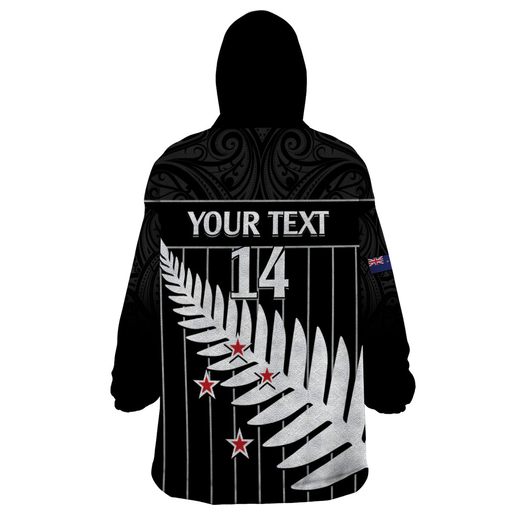 Custom New Zealand Silver Fern Cricket Wearable Blanket Hoodie Aotearoa Maori Go Black Cap LT14 - Polynesian Pride