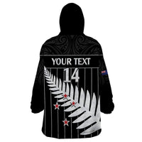Custom New Zealand Silver Fern Cricket Wearable Blanket Hoodie Aotearoa Maori Go Black Cap LT14 - Polynesian Pride