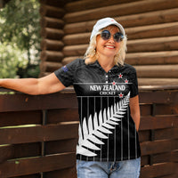 Custom New Zealand Silver Fern Cricket Women Polo Shirt Aotearoa Maori Go Black Cap