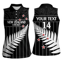 Custom New Zealand Silver Fern Cricket Women Sleeveless Polo Shirt Aotearoa Maori Go Black Cap LT14 - Polynesian Pride