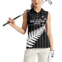 Custom New Zealand Silver Fern Cricket Women Sleeveless Polo Shirt Aotearoa Maori Go Black Cap LT14 - Polynesian Pride