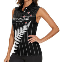 Custom New Zealand Silver Fern Cricket Women Sleeveless Polo Shirt Aotearoa Maori Go Black Cap LT14 - Polynesian Pride