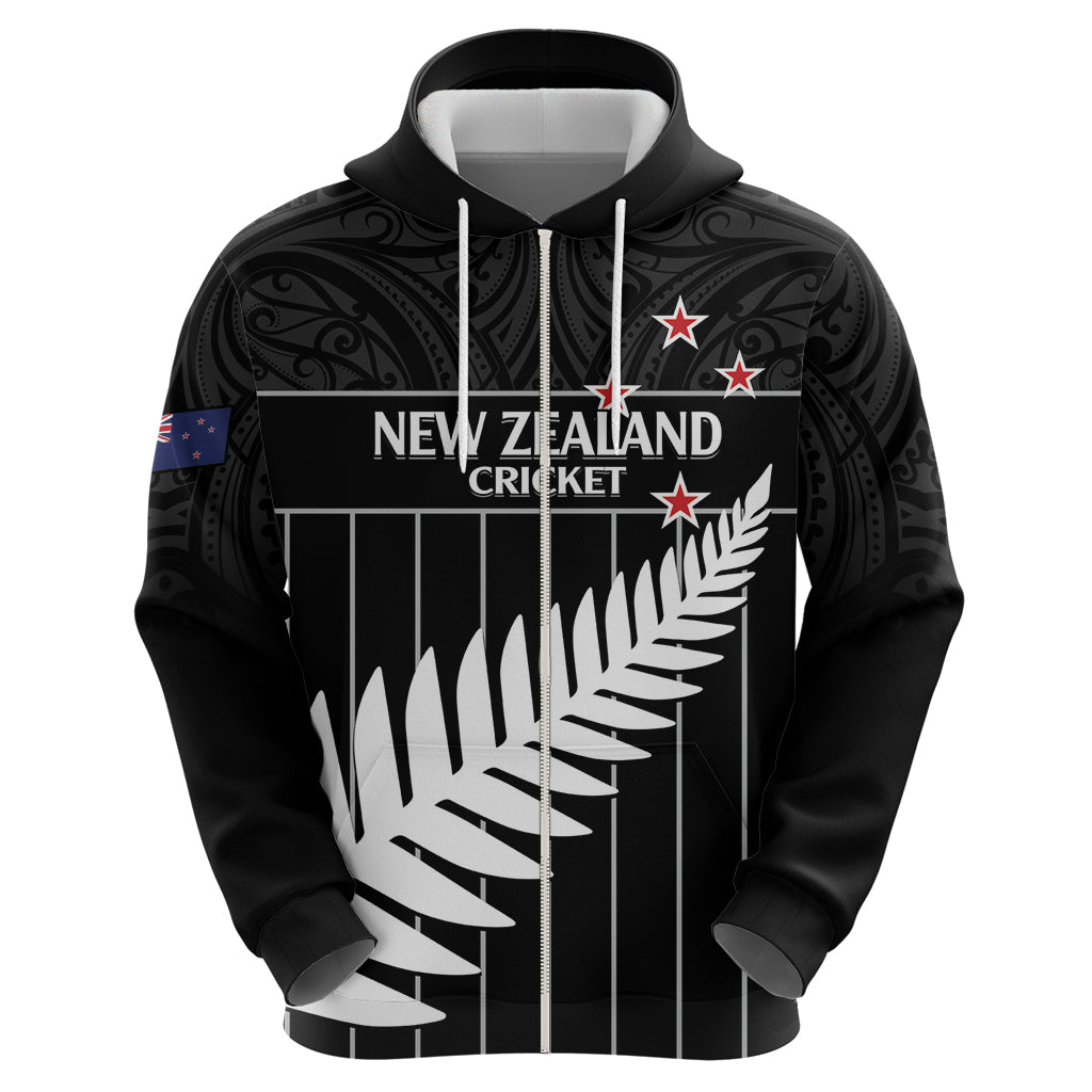 Custom New Zealand Silver Fern Cricket Zip Hoodie Aotearoa Maori Go Black Cap LT14 - Polynesian Pride