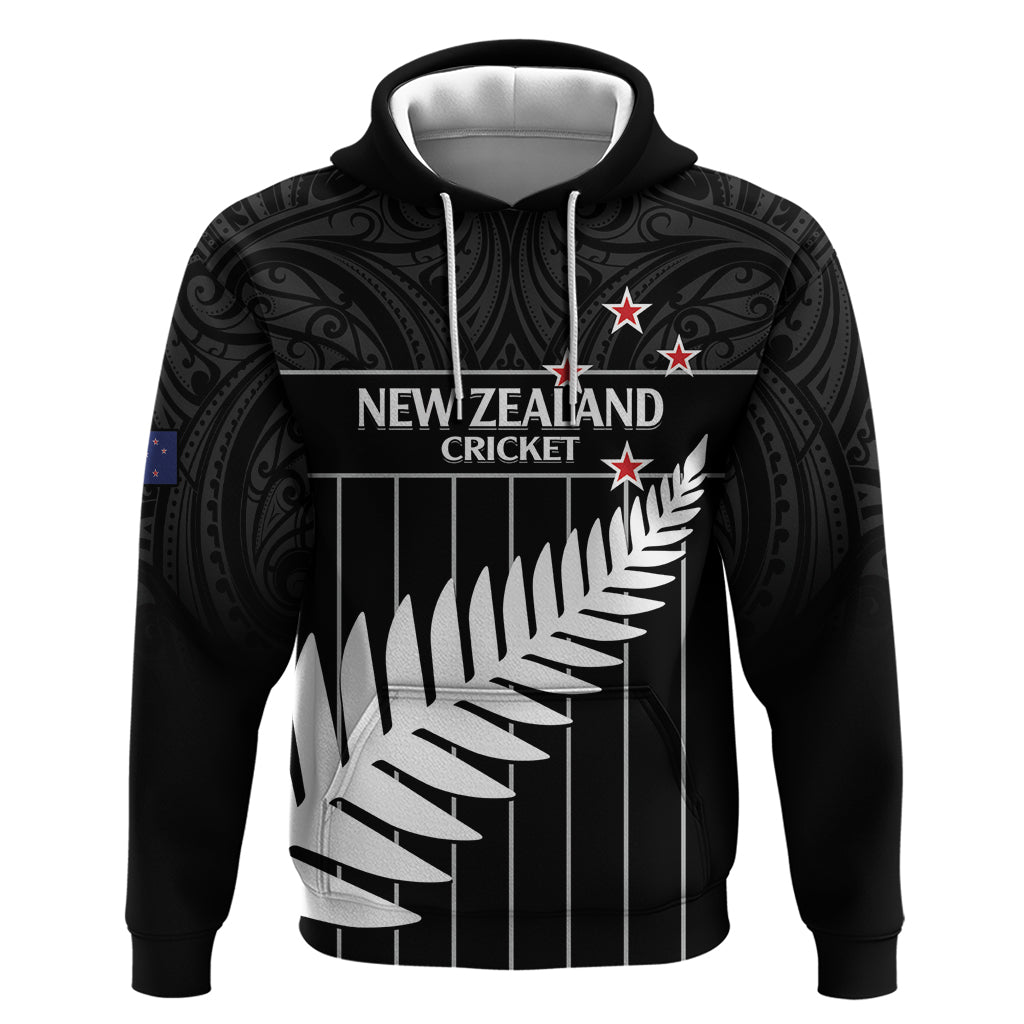Custom New Zealand Silver Fern Cricket Zip Hoodie Aotearoa Maori Go Black Cap LT14 Pullover Hoodie Black - Polynesian Pride