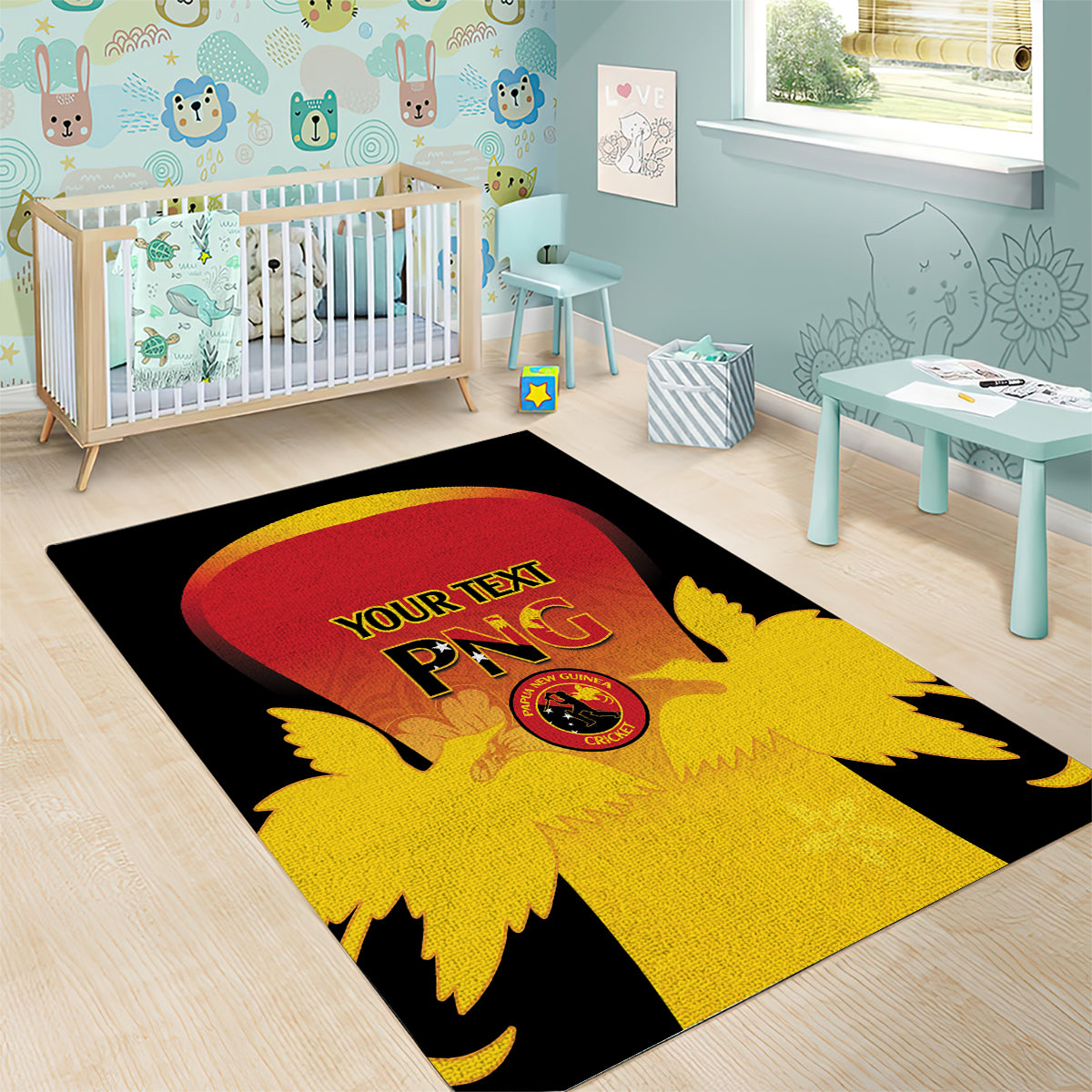 Custom Papua New Guinea Cricket Area Rug 2024 Go PNG LT14 - Polynesian Pride