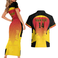 Custom Papua New Guinea Cricket Couples Matching Short Sleeve Bodycon Dress and Hawaiian Shirt 2024 Go PNG LT14 - Polynesian Pride