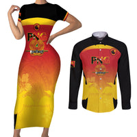 Custom Papua New Guinea Cricket Couples Matching Short Sleeve Bodycon Dress and Long Sleeve Button Shirt 2024 Go PNG LT14 Black - Polynesian Pride