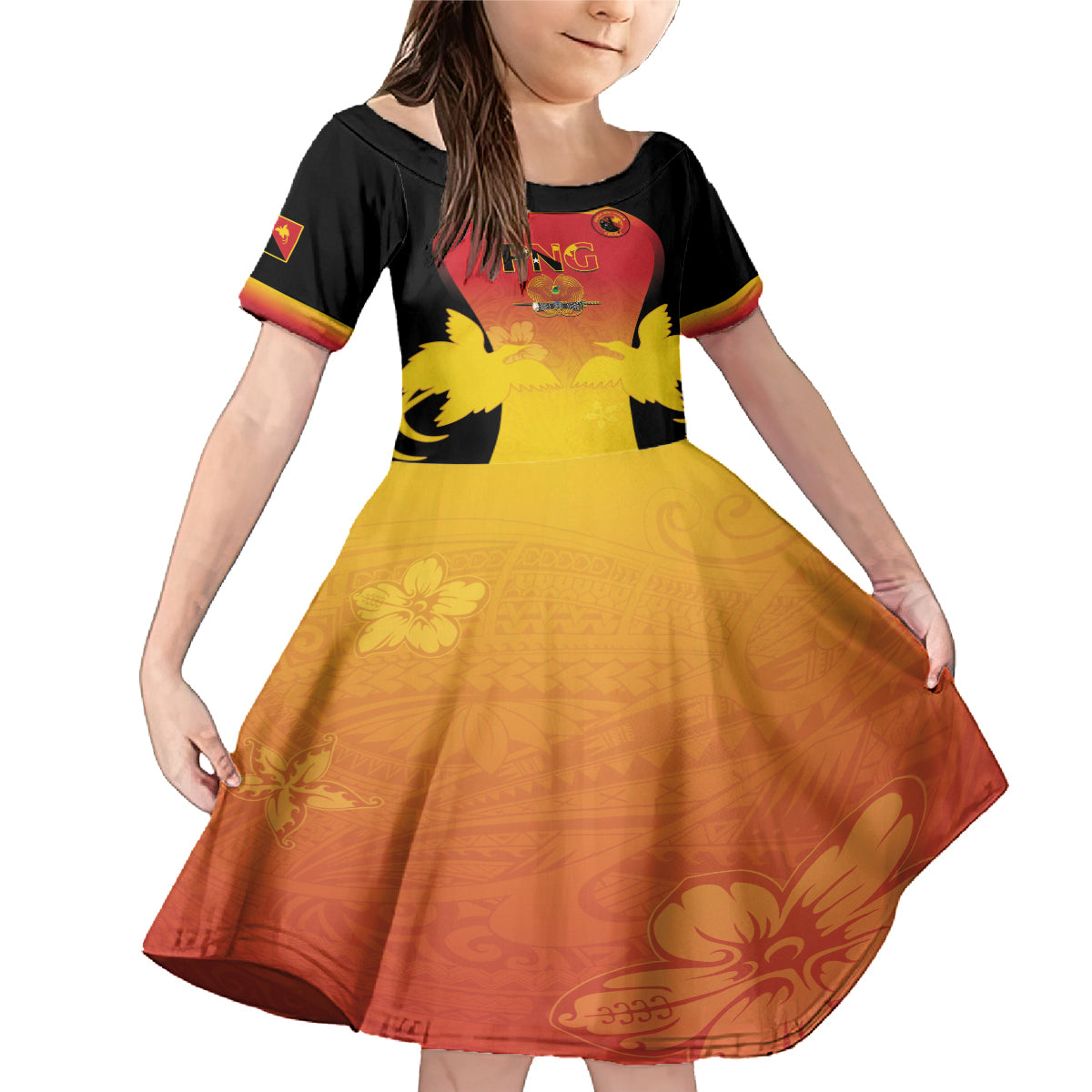 Custom Papua New Guinea Cricket Family Matching Mermaid Dress and Hawaiian Shirt 2024 Go PNG LT14 Daughter's Dress Black - Polynesian Pride