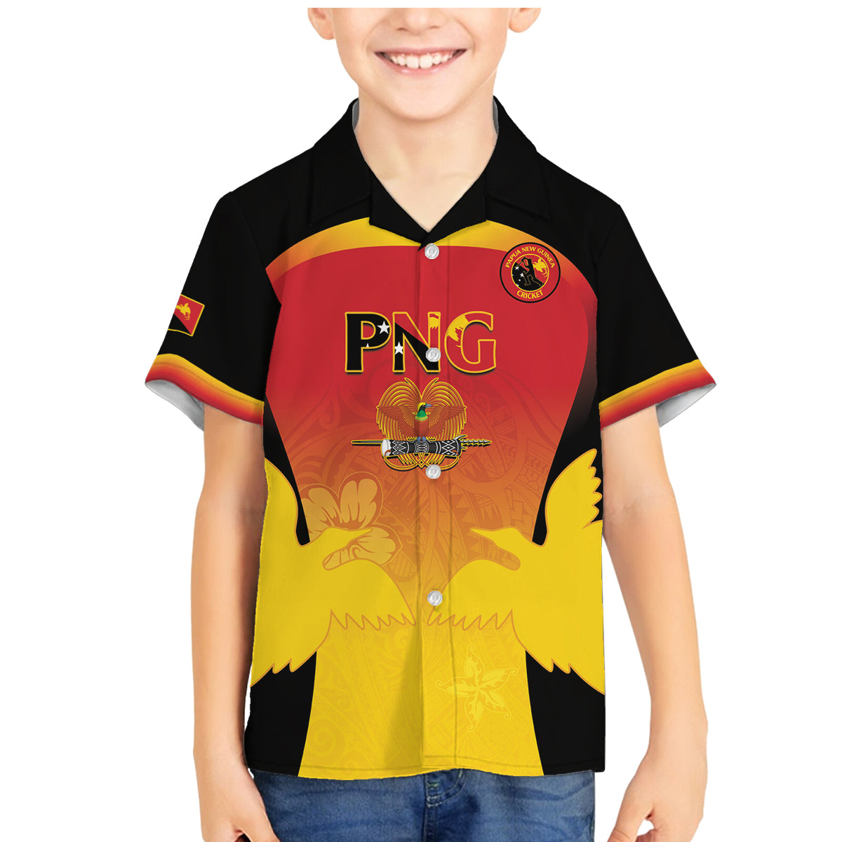Custom Papua New Guinea Cricket Family Matching Mermaid Dress and Hawaiian Shirt 2024 Go PNG LT14 Son's Shirt Black - Polynesian Pride