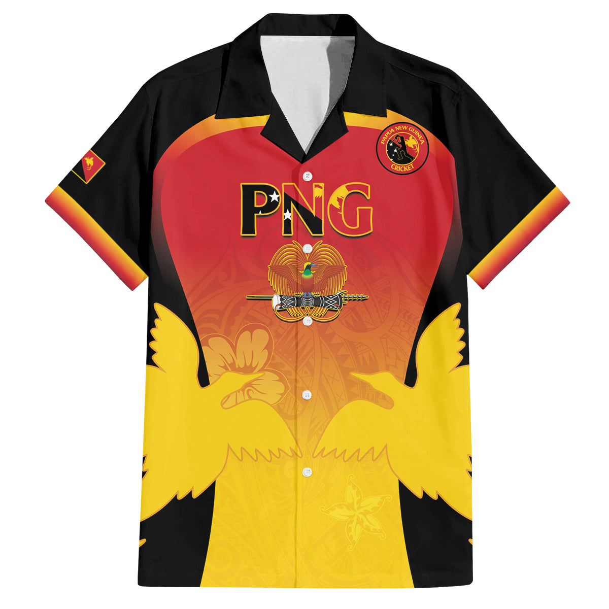 Custom Papua New Guinea Cricket Family Matching Off Shoulder Maxi Dress and Hawaiian Shirt 2024 Go PNG LT14 Dad's Shirt - Short Sleeve Black - Polynesian Pride