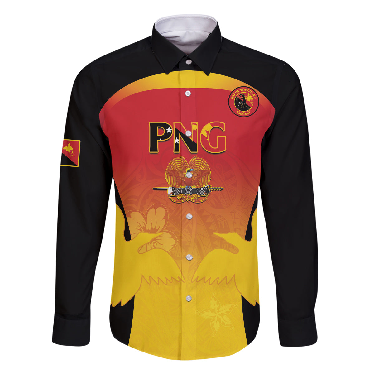 Custom Papua New Guinea Cricket Family Matching Off Shoulder Short Dress and Hawaiian Shirt 2024 Go PNG LT14 Dad's Shirt - Long Sleeve Black - Polynesian Pride