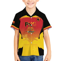 Custom Papua New Guinea Cricket Family Matching Off Shoulder Short Dress and Hawaiian Shirt 2024 Go PNG LT14 Son's Shirt Black - Polynesian Pride