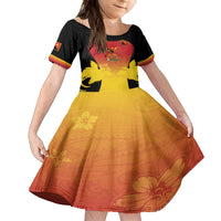 Custom Papua New Guinea Cricket Family Matching Puletasi and Hawaiian Shirt 2024 Go PNG LT14 Daughter's Dress Black - Polynesian Pride